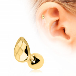 Piercing cartilage tragus hélix plaqué or à larme facettée