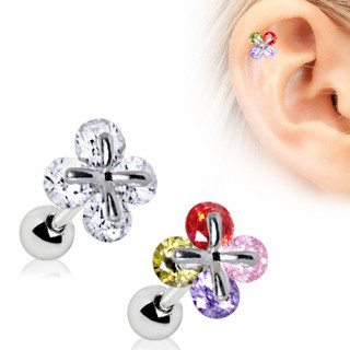 Piercing cartilage tragus helix trfle  4 feuilles avec strass