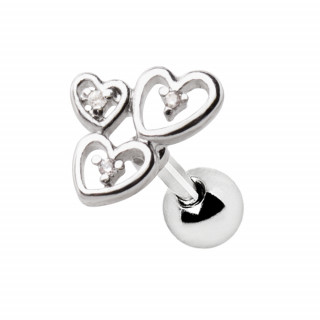 Piercing cartilage trio de coeurs sertis