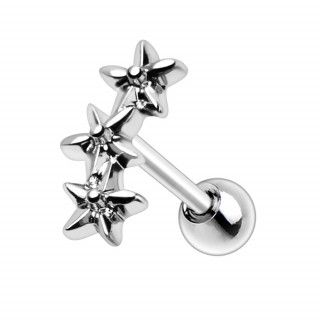 Piercing cartilage à trio de fleurs en étoiles