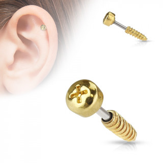 Piercing cartilage vis cruciforme dorée