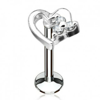 Piercing coeur  petite fleur strass (lvre, cartilage) - Clair