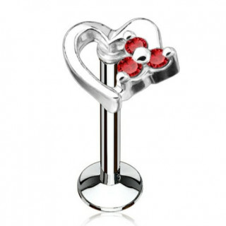Piercing coeur à petite fleur strass (lèvre, cartilage) - Rouge