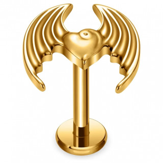 Piercing coeur � ailes de d�mon en Titane dor� � filetage interne (l�vre et oreille)