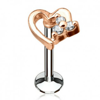 Piercing coeur cuivr  petite fleur strass (lvre, cartilage)