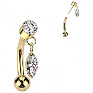 Piercing courb� en Titane dor� � zirconium en amande suspendu (fixation push-in)
