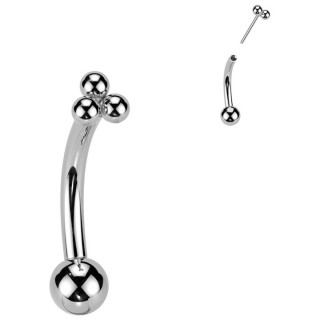 Piercing courb en Titane  trio de perles style bohme (fixation push-in)