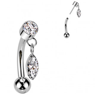 Piercing courb� en Titane � zirconium en amande suspendu (fixation push-in)