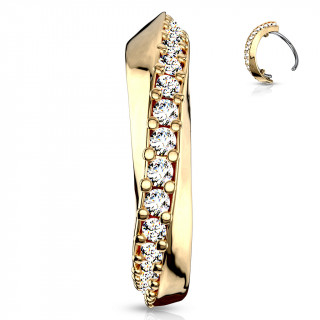 Piercing courbé nez doré à ligne de strass diagonale