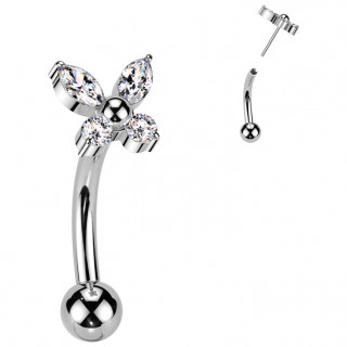 Piercing courb� � papillon de zirconiums en Titane (fixation push-in)