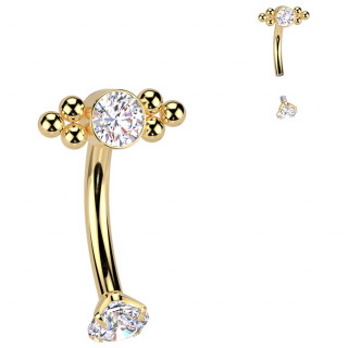 Piercing courb� Titane dor� serti � double trio de perles (arcade, rook...)