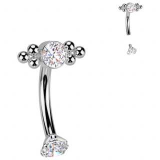 Piercing courb� Titane serti � double trio de perles (arcade, rook...)