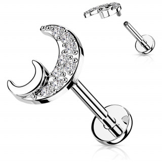 Piercing croissants de lune  tige labret filetage interne (lvre, hlix...) - Clair