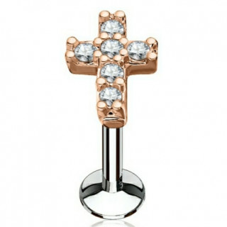 Piercing croix latine cuivre pave de strass (lvre, cartilage)