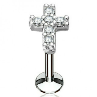 Piercing croix latine pave de strass (lvre, cartilage)