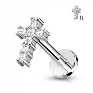 Piercing croix pave de strass (lvre, cartilage oreille...)