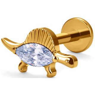 Piercing dinosaure dor� en Titane � zirconium clair (l�vre et oreille)