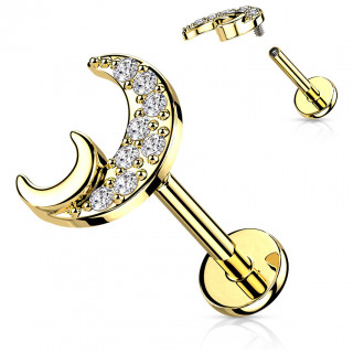 Piercing Dor croissants de lune  tige labret filetage interne (lvre, hlix...)