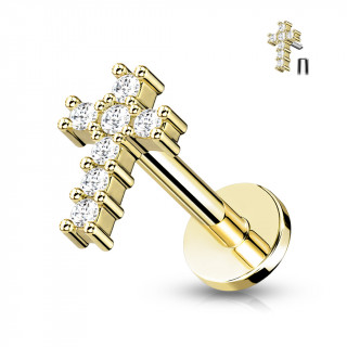 Piercing dor croix pave de strass (lvre, cartilage oreille...)