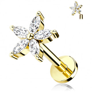 Piercing dor fleur chic  ptales zirconium (lvre, cartilage oreille...)