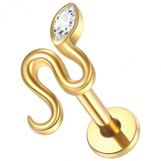 Piercing dor Serpent lgant serti en Titane dor pour lvre et oreille ( filetage interne)