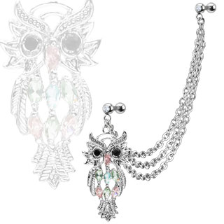 Piercing double tragus/cartillage à chaine et hibou