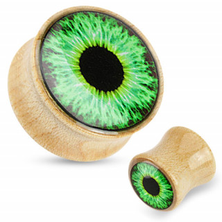 Piercing écarteur en bois type plug avec oeil vert