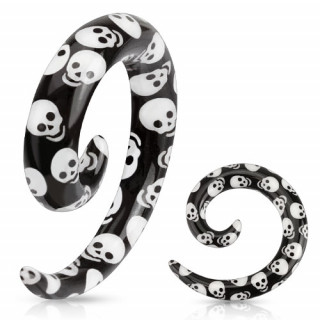Piercing écarteur noir en spirale à cranes blancs