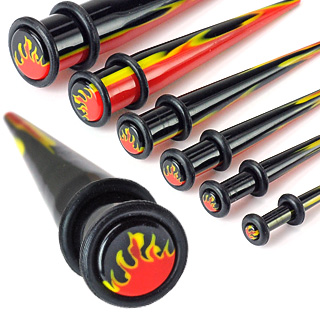 Piercing carteur noir  flamming rouge et jaune type tapers