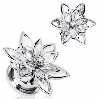 Piercing écarteur plug en acier à fleur de cristal