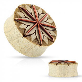 Piercing écarteur plug en bois de crocodile à fleur de Lotus gravée