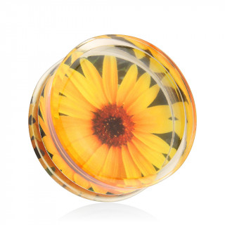 Piercing carteur plug transparent avec fleur de tournesol