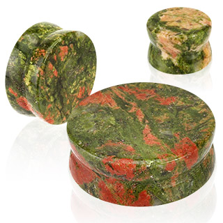 Piercing écarteur type plug en pierre Unakite
