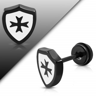 Piercing faux plug bouclier templier à croix de malte noire