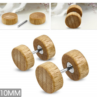 Piercing faux plug en acier et bois clair - 10mm