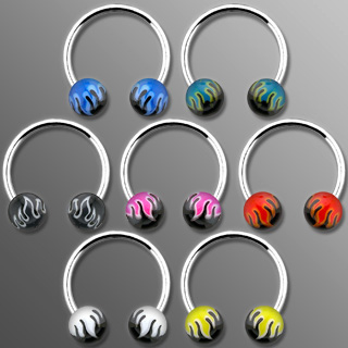 Piercing fer � cheval � boules avec motif flamming
