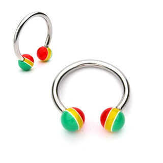 Piercing fer  cheval  boules Rasta Jamaique