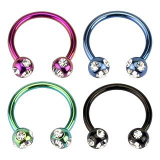 Piercing fer à cheval anodisé titane à boules serties