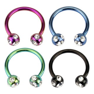 Piercing fer  cheval anodis titane  boules serties