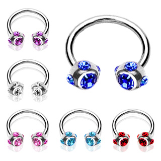 Piercing fer  cheval avec boules serti de 5 pierres