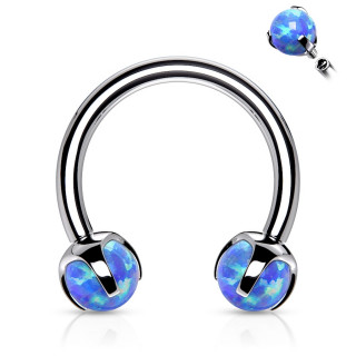 Piercing fer  cheval en acier  perles d'opale bleues (filetage interne)