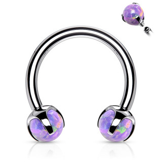 Piercing fer  cheval en acier  perles d'opale violettes (filetage interne)