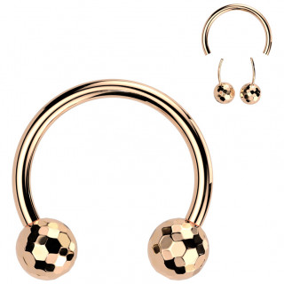 Piercing fer  cheval cuivr Push-in Titane  boules multi-facettes (septum, hlix, lobe...)