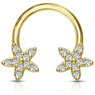 Piercing fer à cheval Doré à fleurs serties de strass (septum, daith...)