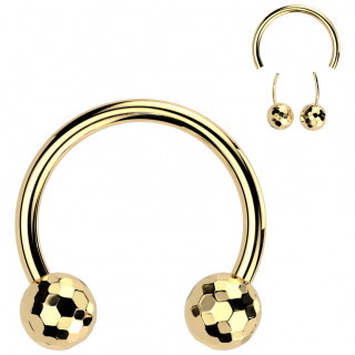 Piercing fer  cheval dor Push-in Titane  boules multi-facettes (septum, hlix, lobe...)