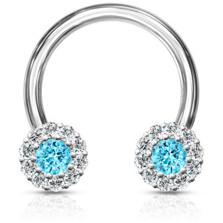 Piercing fer  cheval  embouts strass clairs et aqua (septum, daith...)