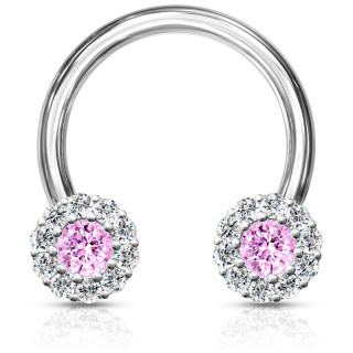 Piercing fer  cheval  embouts strass clairs et rose (septum, daith...)