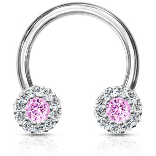 Piercing fer à cheval à embouts strass clairs et rose (septum, daith...)