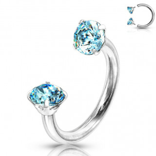 Piercing fer  cheval embouts strass  filetage interne - Bleu aqua