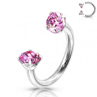 Piercing fer  cheval embouts strass  filetage interne - Rose